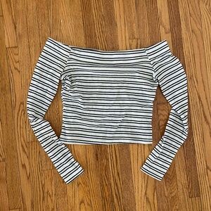 Missguided Off The Shoulder Striped Long Sleeve Top